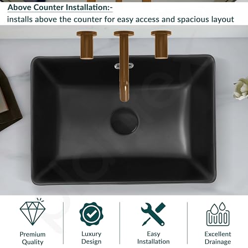 Image of Plantex Basin for Bathroom /Ceramic Washbasin /Rectangle Table Top Wash Basin /Counter Top Basin for Home /Hotel - (Matt Black)