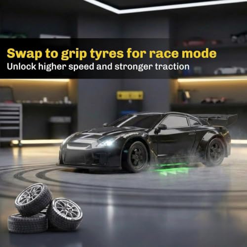 Image of Royal Cellar RC Drift Car 1:24 Scale 4WD | 20KM /H High-Speed Remote Control Car with LED Lights | 2.4GHz Rechargeable Drift Racing Car with Extra Tires & Cones | Gift Boys & Girls (NGTR)