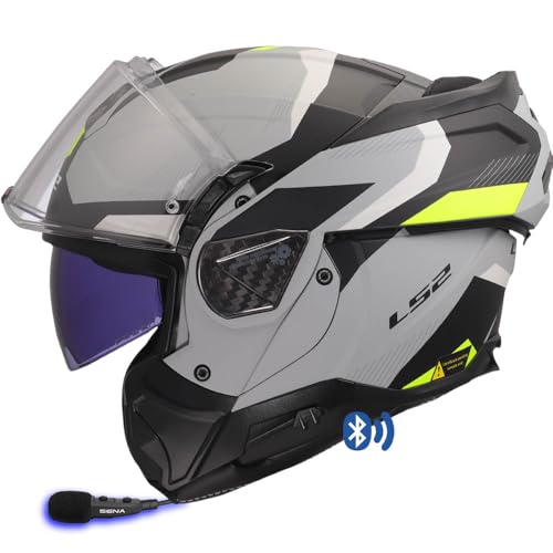 Designed LS2 ADVANT FF910 Bluetooth Sena Intercom Integrado Triple Gris Amarillo   Casco de Moto Modular 180 Grados   Integral P/J + Pinlock   Homologado ECE 22.06 (M)