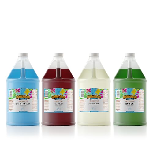 Hawaiian Shaved Ice Syrup Gallon 4-pack, Blue Cotton Candy, Straw...