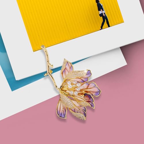 Image of Crystal Flower Brooch Pins for Women Elegant Enamel Rhinestone Floral Brooches Pin Fashion Jewelry for Party Dance Wedding Banquet Brooch for Women Gift