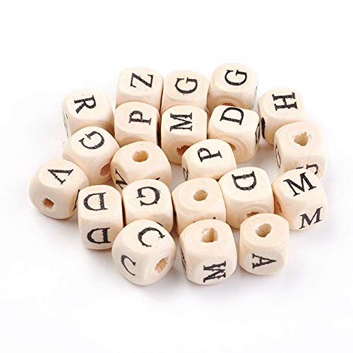 Pack of 100 Natural Wooden Letter Cubes Wooden Beads 10 mm Wooden Cube Beads for Crafts 4 mm Large Hole Spacer Beads Colourless Untreated for Bracelets Threading Keyring