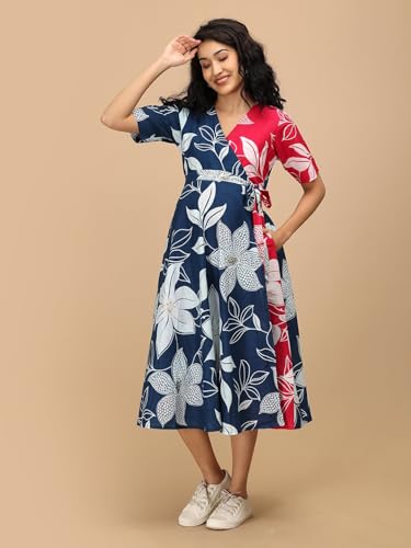 Image of The Mom Store Maternity Wrap Dress | Pre and Post Pregnancy Wear | Nursing Dress for Women | Trendy Stylish Pregnancy Friendly Dress