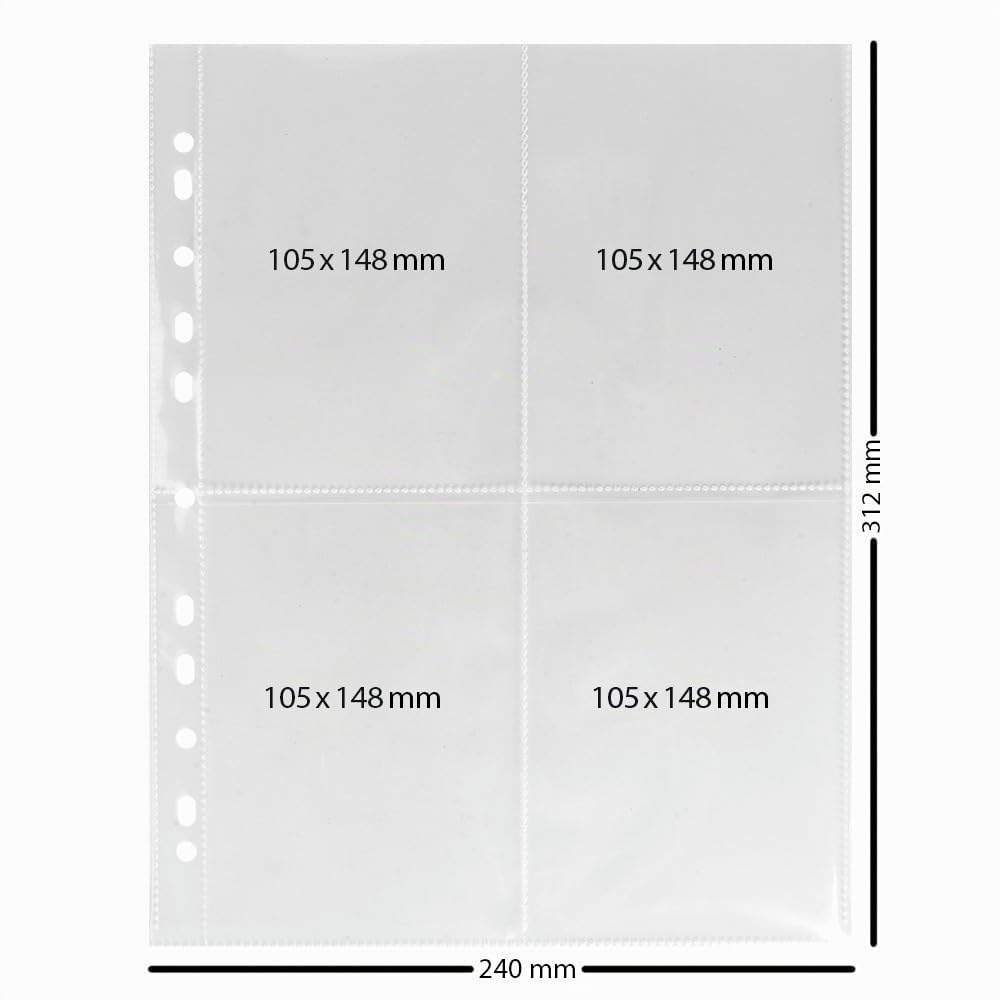 Ideen mit Herz Pochettes transparentes | perforées | DIN A4 | 4 compartiments | 4 compartiments de 10,8 x 15,2 cm | transparentes | 50 pièces | pochettes pour photos | pochettes pour cartes postales