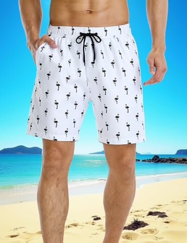 Men's Swim Shorts Relaxed Fit Quick Dry Vintage Board Shorts with Lining