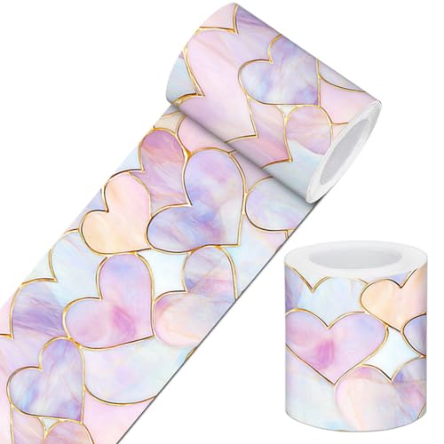 La Mejor Lista de Cenefas Top 5. 41 IVN - Papel tapiz decorativo para pared, diseño de corazón, borde autoadhesivo para paredes, marco de espejo, tira decorativa para recámara, cocina, sala de estar, 4 x 196...