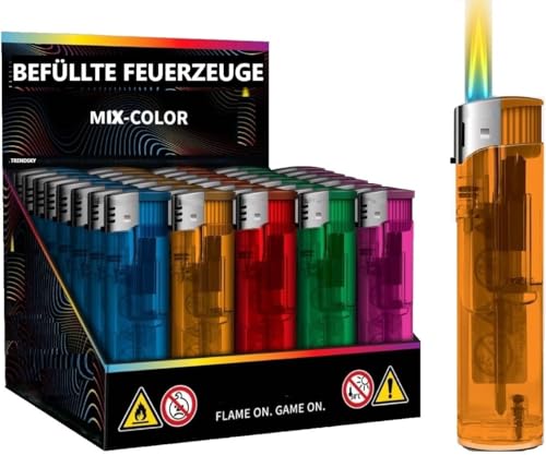 50 x Elektro nachfüllbar Qualitäts- Feuerzeug Elektronik Feuerzeuge Elektronisch Einstellbare Flamme