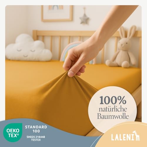 Laleni Jersey Spannbettlaken, 55x90cm, für Baby Beistellbett & Stubenwagen, 100% Baumwolle, Oeko-TEX Zertifiziert, Gelb – Ansicht 3