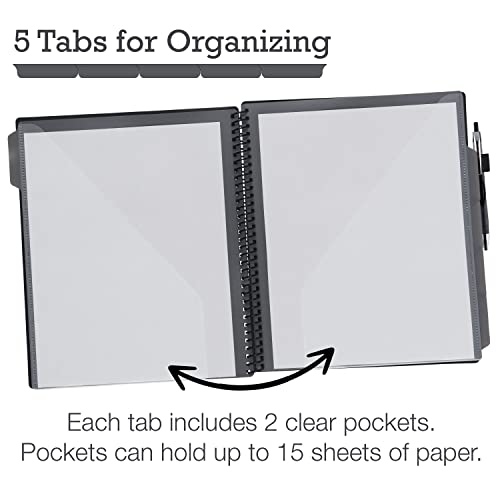 Image of Samsill Spiral Folder Organizer - 12 Dividers & 24 Pockets with Notepad Holder, Multi Pocket Color Cordinated Folder Binder with Customizable Tabs, Document Organizer (Grey)