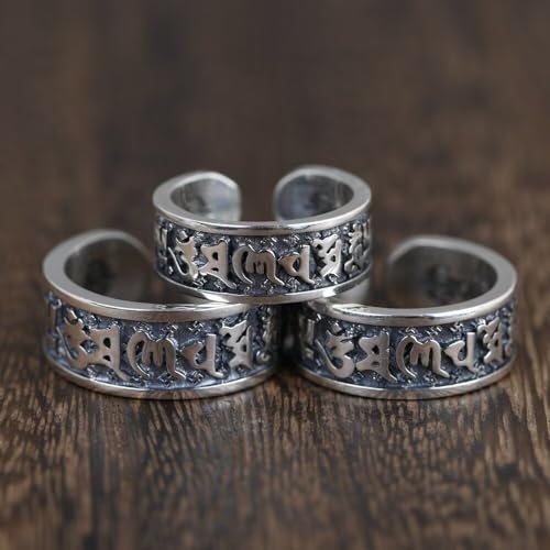 Tibetan Buddhist Mantra Ring Om Mani Padme Hum Ring 925 Sterling Silver Lucky Ring Open Adjustable Rings2