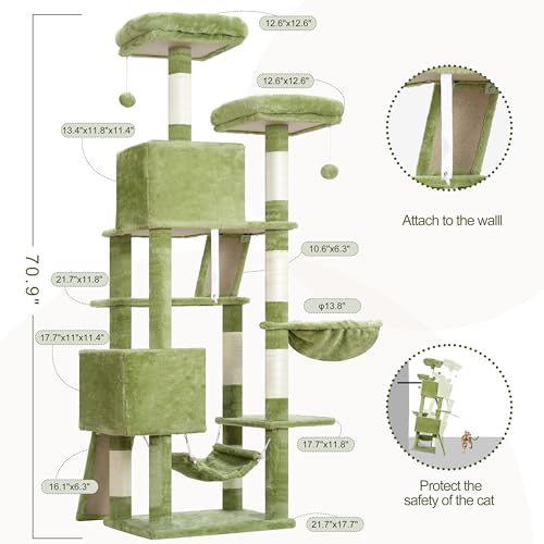 Image of Gitelsnour Cat Tree, 71'' Tower for Large Cat with Scratching Post, GCT032GR