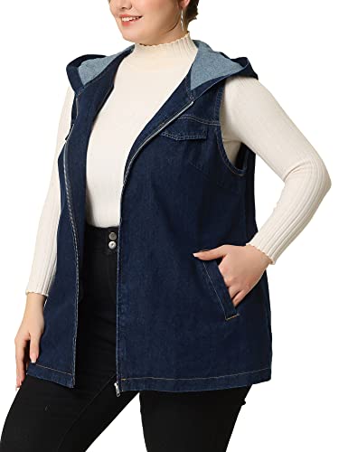 Agnes Orinda Plus Size Denim Vest for Women Sleeveless Lightweight Hoodie Utility 2023 Denim Jacket Vests