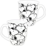 The Peanuts Tasse Snoopy - Snoopys Allover Kaffeetasse Becher Kaffeebecher Weiß aus Steingut 280 ml
