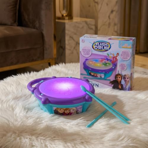 Image of Frozen Elsa & Anna Flash Drum Toy for Toddlers - Battery Operated Musical Instrument with 3D 5-Color LED Lights & 9 Songs - Interactive Educational Toy |Birthday Gift for Kids 3+ Years