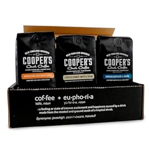 Espresso Box Set, Coffee Bean Sampler Gift Set Featuring Brazilian, Kenyan, & Ethiopian Coffee Beans, Light, Medium & Dark Roast Ground Coffee, 8 oz Bags, 24 oz Total