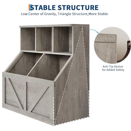 GarveeHome Kids Toy Storage Organizer, Kids Bookshelf and Toy Storage, Toddlers Bookshelf Toy Organizer for Kids Rooms Playroom Bedroom Nursery Daycare, Washed Grey