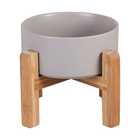Ceramic Elevated Raised Cat Bowl with Wood Stand No Spill Pet Food Water Feeder Cats Small Dogs Cover
