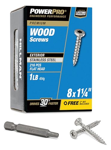 Power Pro 48619 Wood Screws, #8 x 1-1/4", Premium Stainless ...