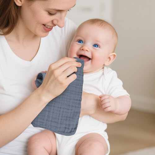 Muslin Solid Burp Cloths 100% Cotton Large 18''x10'' Extra Soft and Absorbent Multifunctional 6 Pack Baby Burping Cloth for Unisex Boys Girls (Blue Series)2