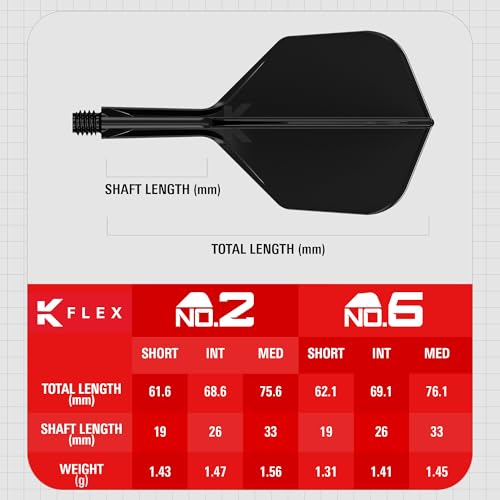 Target Darts K Flex Integrated Dart Flight and Shaft, No.6 Black (Medium) | Pack of 3 K-Flex - No 6, Precision Moulded 2-in-1 Dart Flights and Dart Stem | Professional Dart Accessories