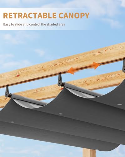 Image of KYBOLT 10x10 Ft Aluminum Pergola Outdoor Pergola with Retractable Canopy Wood-Grain Sun Shade Shelter for Garden Patio Backyar Deck(Gray)