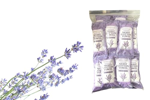 Falcon Advanced Products White Towel 8X8 Moist Cotton Towel Individually Wrapped Lavender (25-Pack)