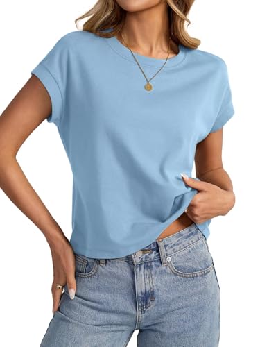 EasyGala Womens Cotton Crop Tops Loose Fit Crewneck Short Sleeve Summer Tee