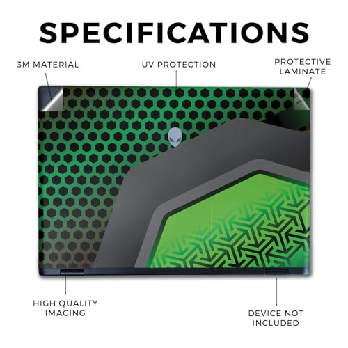 Image of Laptop Skin Compatible with Alienware M16 R2 (2024) - Hex Green - Premium 3M Vinyl Protective Wrap Decal Cover - Easy to Apply | Crafted in The USA by MightySkins