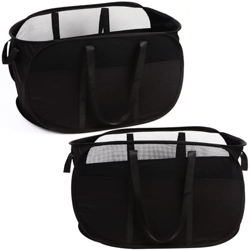 Image of 2 Pcs Collapsible Laundry Baskets, Tear Proof Pop Up Laundry Hamper with Dual Handles, Durable Foldable Laundry Basket, Easy to Carry Laundry Hamper for Home, Laundry Room, Bedroom, Dorm, Travel Black