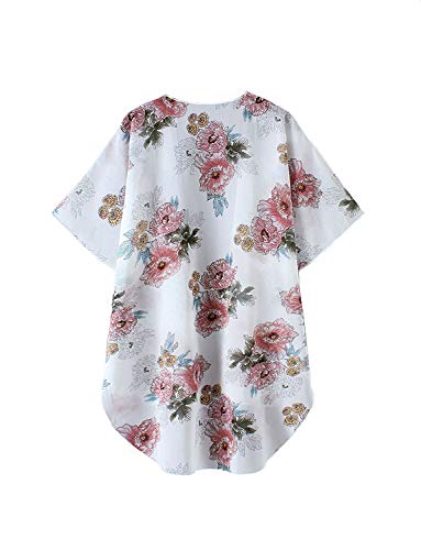 Women's Beach Kimono Jacket Sheer Cardigan Wide Bell Sleeve Sheer Open Floral Shirt Wrap Top (White, 2XL)