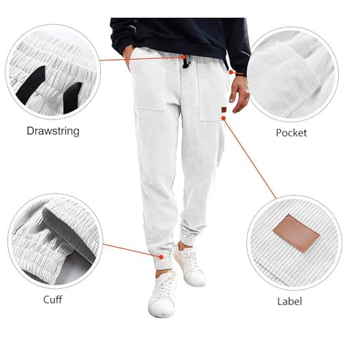 Mens Corduroy Pants Casual Cargo Pants Drawstring Elastic Waist Baggy Tapered Sweatpants with Pockets Mens Joggers3