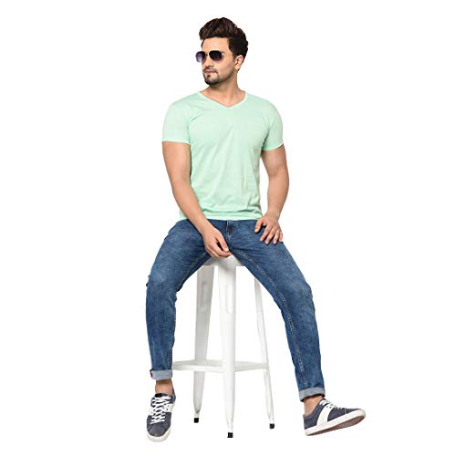 Image of Men's Cotton Blend Half Sleeve V Neck Tshirt