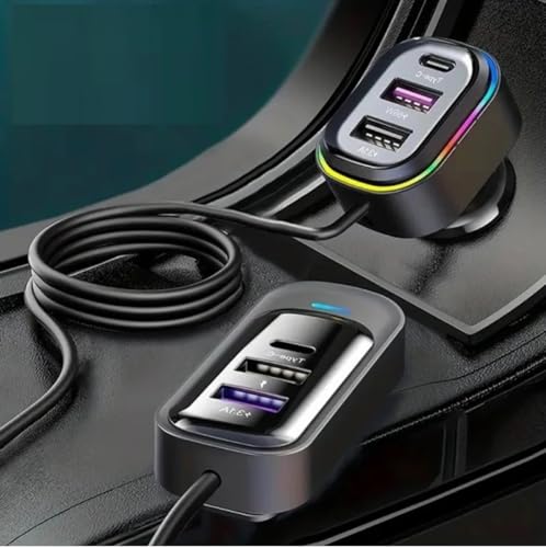 Image of Jaxter 6-Port 48W Car Charger Adapter (2 Type-C + 4 USB) with 1.5M Cable & Rainbow LED - Fast Charging for All Smartphones, Tablets & Devices