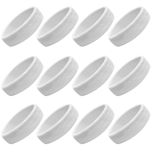 Image of Sweatbands Sport Headbands for Men & Women, 12 Pcs Sweat Head Bands Moisture Wicking Sport Headband Cotton Sweatbands for Basketball, Athletic Exercise, Running
