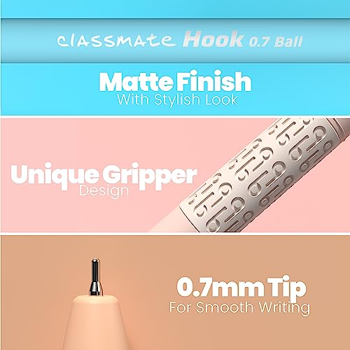 Classmate Hook Ball Pen- Blue (Pack of 10)|Multicolour Body Pens|Attractive Pastel Shades for Boys & Girls|Smooth Writing Ball Pen|Unique Design