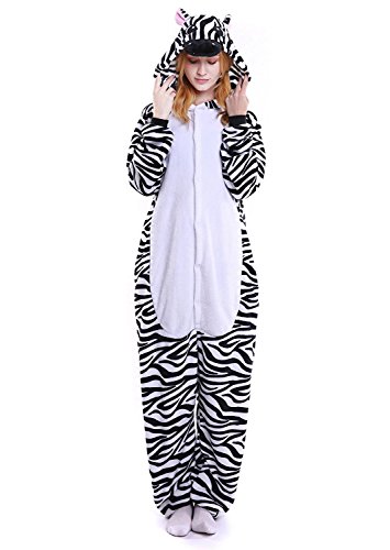 ABYED® Kostüm Jumpsuit Onesie Tier Fasching Karneval Halloween kostüm Erwachsene Unisex Cosplay Schlafanzug- Größe XL -for Höhe 175-181CM, Zebra
