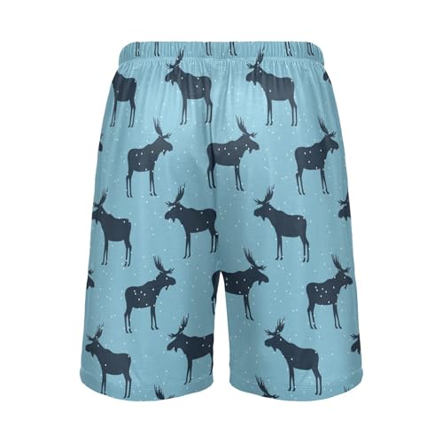 Men's Pajama Shorts Soft Comfy Casual Sleep Lounge Moose Elks Pj Bottom with Drawstring & Pockets3