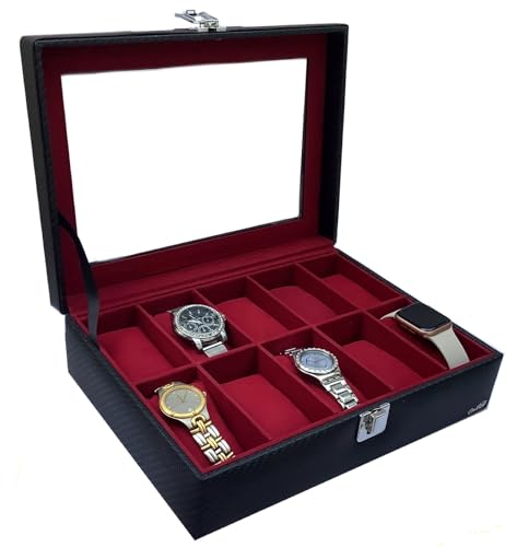 Image of Luxury Watch Box in Leatherette and Suede (Wine pearl)