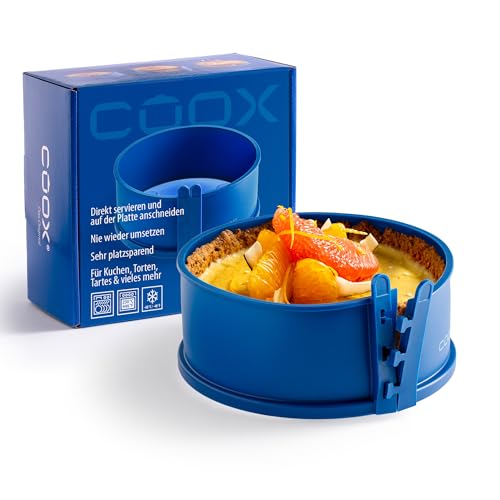 coox Springform mit Glas-Servierplatte & Glasf&uuml;&szlig;en &Oslash; 18 cm - Backen & Servieren in Einem I Antihaft-Silikon I Sp&uuml;lmaschinenfest I Kein Umsetzen I BPA-frei Blau