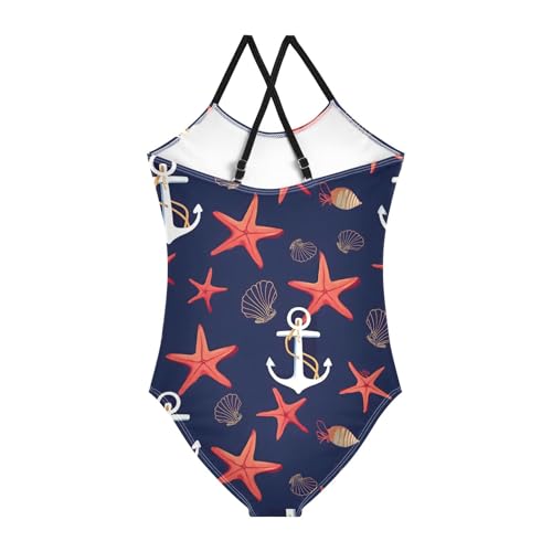 Anchor Shellfish Starfish Girls One Piece Swimsuits Summer Quick Dry Beach Bathing Suit2