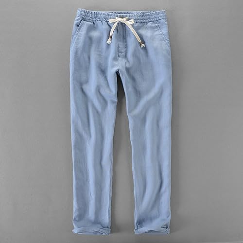 100% Linen Brand Quality Casual Pants for Men Fashion Breathable Elastic Waist with Drawstring Waistband Trousers4