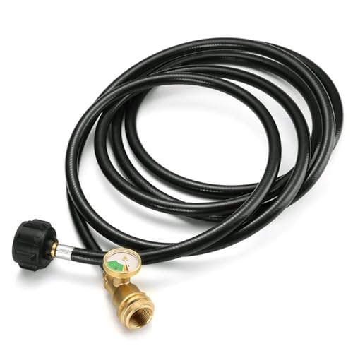 Image of 5 FT Propane Extension Hose with Gauge, Leak Detector Replacement Hose for Gas Grill, Heater, RV & Propane Appliances - Acme to Male QCC /POL Fittings