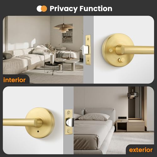 Image of Goldenwarm 10 Pack Gold Door Handles Interior, Brushed Gold Privacy Door Levers for Bedroom Bathroom, Heavy Duty Reversible Keyless Door Lever Left Right Handing