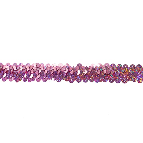 Trims by the Yard 2-Row Starlight Hologram Sequin Stretch Trim, 7/8-Inch Versatile Sequins for Crafts, Durable Sequin Trim for Costumes, Fashion, and Home Decor, Pink
