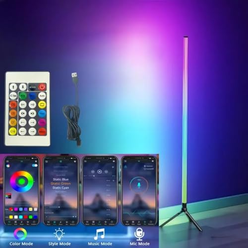 Image of XERGY DIY 360 RGB LED Tube Floor Lamp with Tripod Stand - App /Button & Remote Control, Dimmable Multicolor Ambient & Mood Light for Bedroom, Gaming & Home Decor (5V, USB Powered)