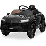 Kidzone Ride On Car 12V Lamborghini Urus Kids Electric Vehicle Toy w/Parent Remote Control, Horn, Radio, Port, AUX, Spring Suspension, Opening Door, LED Light - Black
