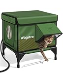 Heated Cat House for Outside, Insulated Weatherproof Heated Outdoor Cat House with Waterproof Eaves & Escape Door, Elevated Outdoor Cat Shelter with Heater for Feral Stray Barn Cat