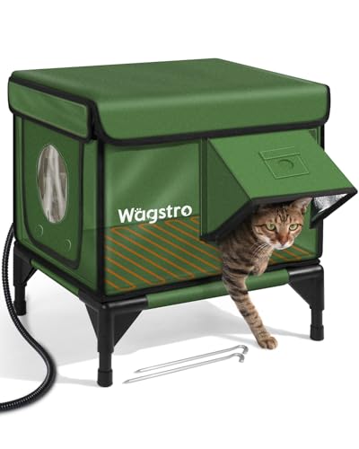 Heated Cat House for Outside Insulated Weatherproof Heated Outdoor Cat House with Waterproof Eaves & Escape Door Elevated Outdoor Cat Shelter for Feral Stray Cat (Green 16.5x12.6x16.9)