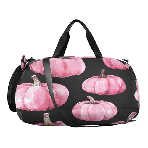YETTASBIN Sport Travel Duffel Bag for Girls Boys, Pink Pumpkin Large Waterproof Weekender Overnight Bag, Detachable Shoulder Strap Gym Bag with Shoe Compartment & Wet Pocket2