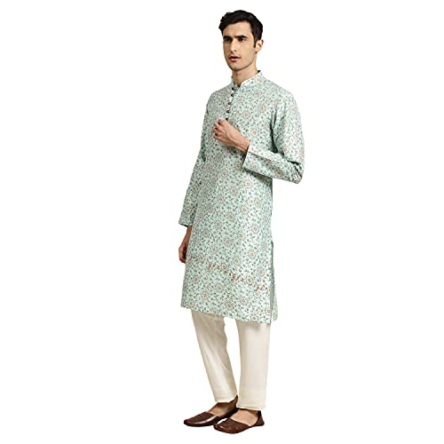 Image of SOJANYA Men's Silk Blend Printed Since 1958 Kurta Churidar Pyjama Set